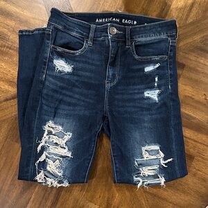 American Eagle Outfitters Women's Dark Blue Distressed Skinny Jeans